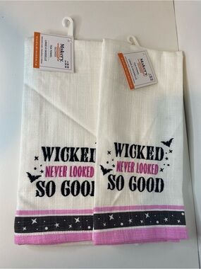 Wicked Never Looked So Good White Cotton Tea Towel with Pink Accent